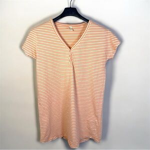 Pact Women's Peach and White Striped V-Neck Pajama‎ Nightgown READ DESCRIPTION